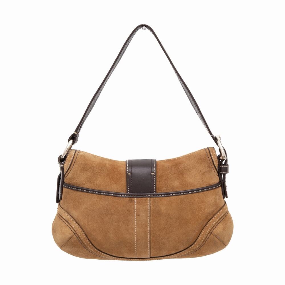 COACH VTG Soho Small Buckle Shoulder Bag Tan Suede Brown Leather Y2K F10917 - Picture 6 of 15